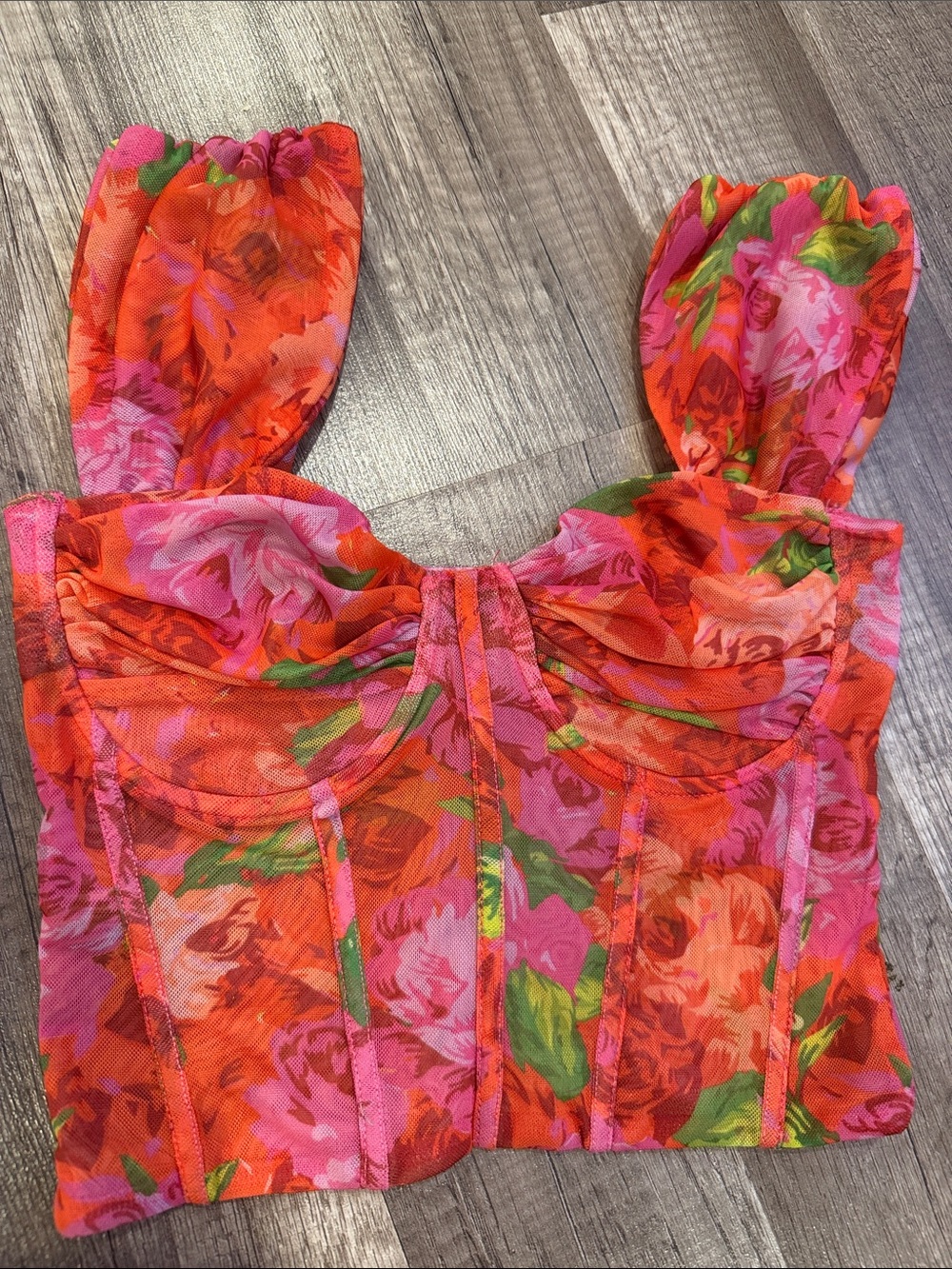 ZARA Floral Pink-Red Corset Crop Top